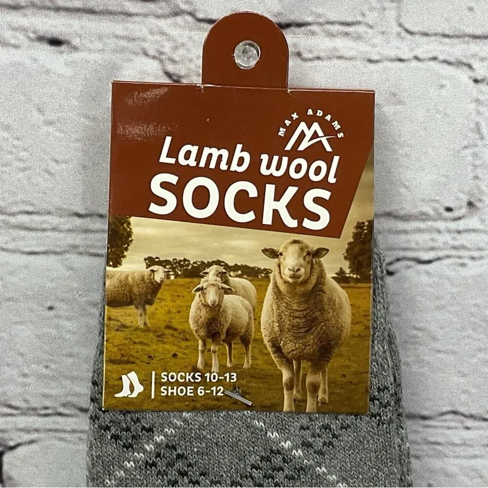Max Adams Lamb Wool Socks Mens Size 10-13 Black/Gray Diamond 2 Pair Casual Comfy